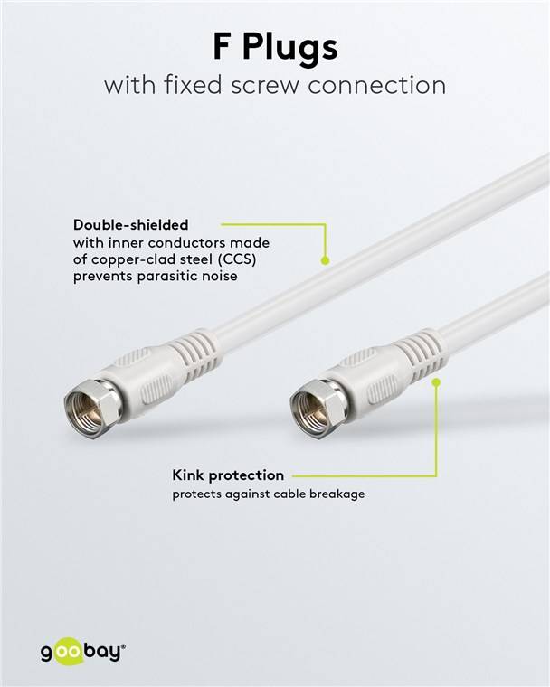 10x Goobay 60722 SAT-Antennenkabel (80 dB), doppelt geschirmt, 0.3 m, Weiß - F-Stecker > F-Stecker (vollständig geschirmt)
