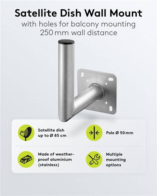 20x Goobay 67300 Aluminium Sat-Schüssel-Wandhalterung, 250 mm Wandabstand - hochwertige Halterung für Satellitenschüsseln aus rostfreiem und wetter