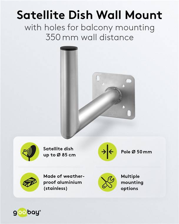20x Goobay 67301 Aluminium Sat-Schüssel-Wandhalterung, 350 mm Wandabstand - hochwertige Halterung für Satellitenschüsseln aus rostfreiem und wetter