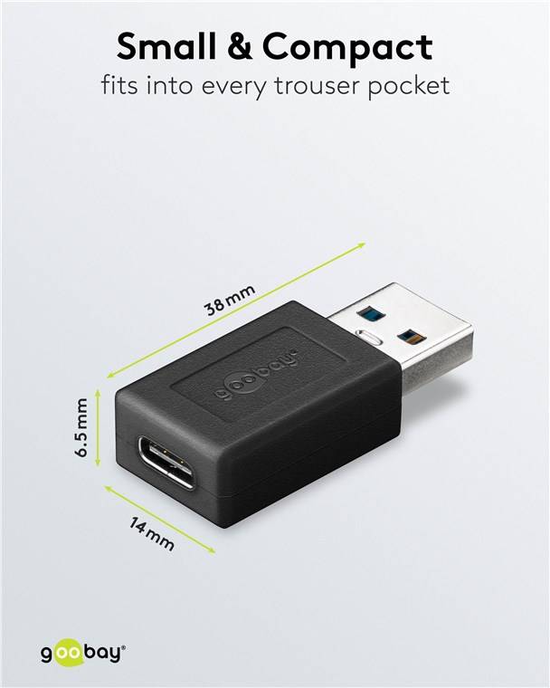 200x Goobay 45400 USB 3.0 SuperSpeed-Adapter USB-A auf USB-C™, schwarz - USB-C™-Buchse > USB-3.0-Stecker (Typ A)