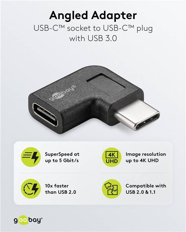200x Goobay 45402 Adapter USB-C™ auf USB-C™ 90°, schwarz - USB-C™-Buchse > USB-C™-Stecker
