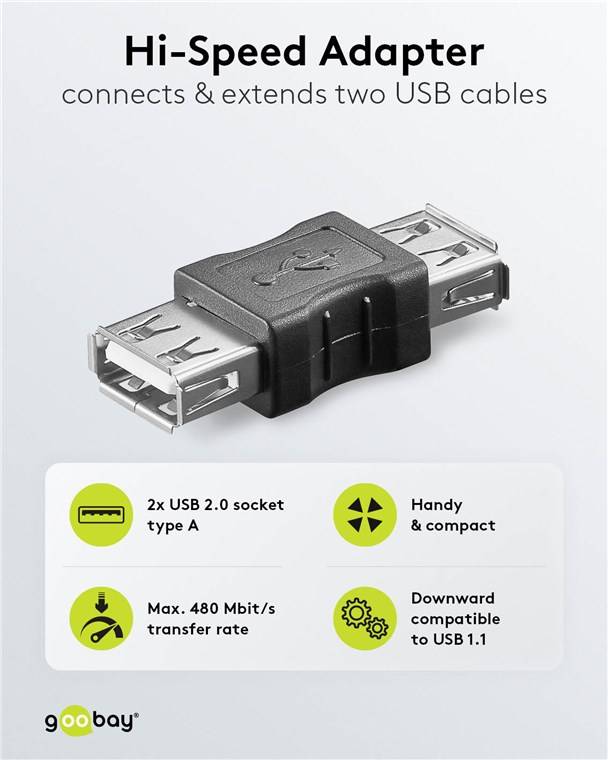 10x Goobay 50293 USB-Adapter, Kupplung, USB-2.0-Buchse (Typ A) - USB-2.0-Buchse (Typ A) > USB-2.0-Buchse (Typ A)