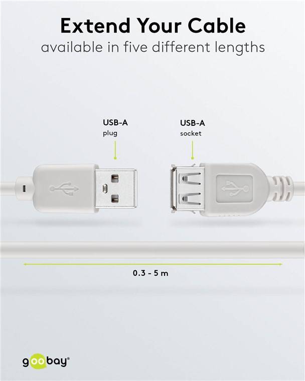 250x Goobay 68624 USB 2.0 Hi-Speed-Verlängerungskabel, grau, 0.6 m - USB-2.0-Stecker (Typ A) > USB-2.0-Buchse (Typ A)