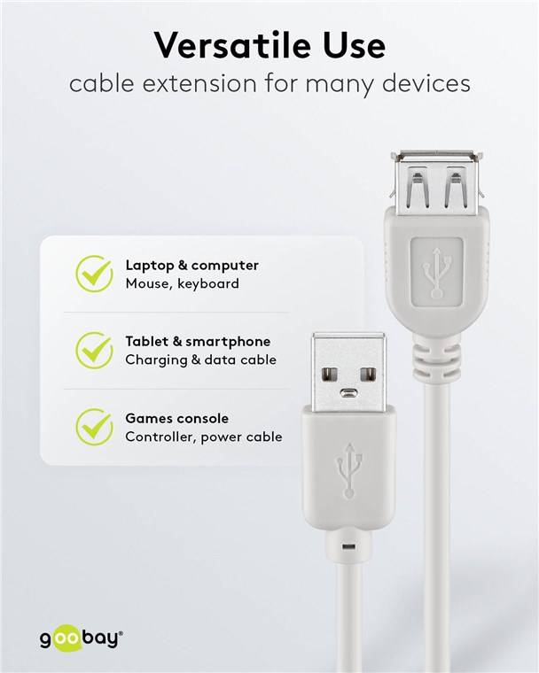 250x Goobay 68624 USB 2.0 Hi-Speed-Verlängerungskabel, grau, 0.6 m - USB-2.0-Stecker (Typ A) > USB-2.0-Buchse (Typ A)