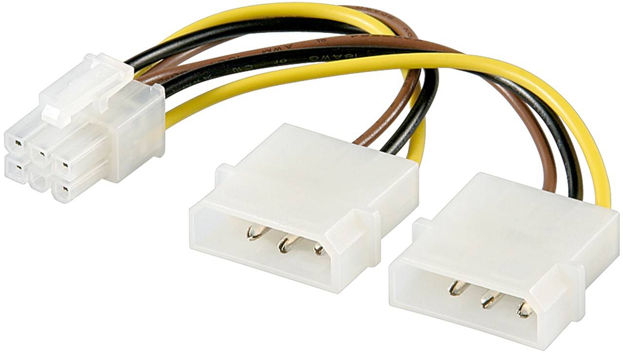 10x Goobay 51360 PC Grafikkarten-Stromkabel/Stromadapter, PCI-E/PCI Express 6-Pin, 0.15 m, Schwarz-Gelb - 2x HDD/5,25 Zoll-Stecker (4-Pin)