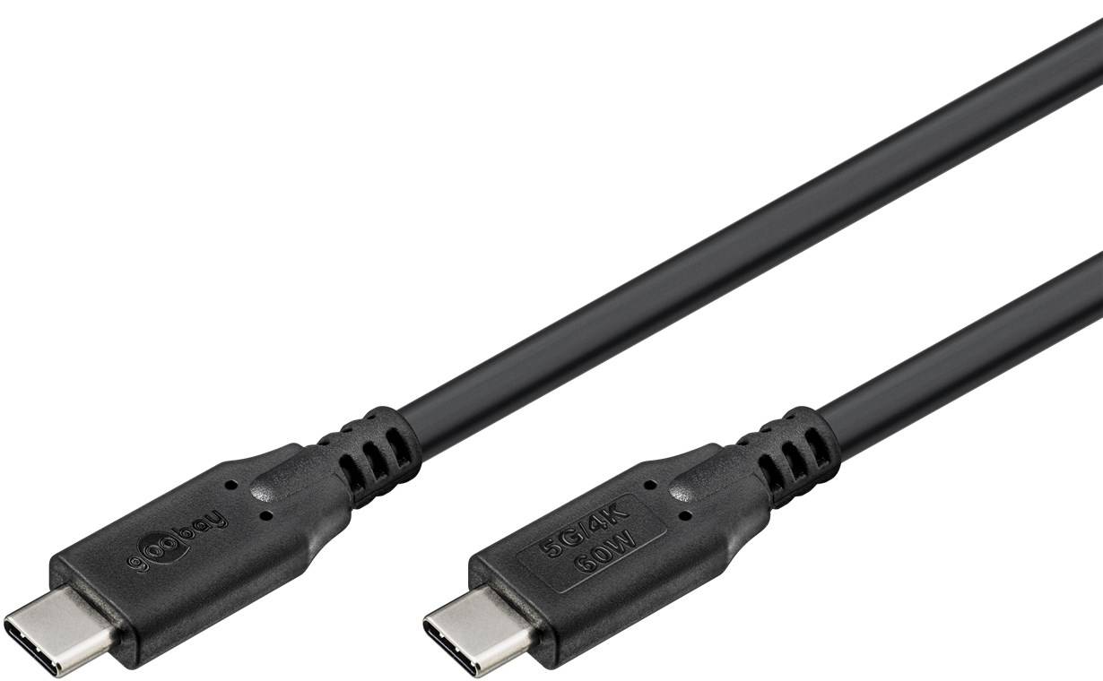 100x Goobay 66509 USB-C™-Kabel, USB 3.2, 4K/60 Hz, 60 W, 5 Gbit/s, Power Delivery, 3 m, 3 m, schwarz - USB-C™-Stecker > USB-C™-Stecker