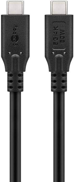 100x Goobay 66509 USB-C™-Kabel, USB 3.2, 4K/60 Hz, 60 W, 5 Gbit/s, Power Delivery, 3 m, 3 m, schwarz - USB-C™-Stecker > USB-C™-Stecker