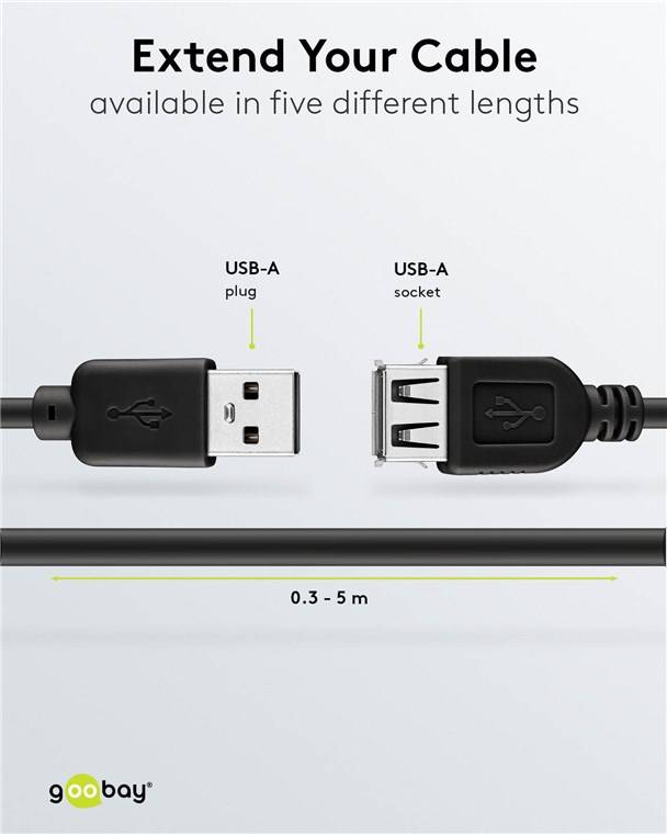 200x Goobay 68622 USB 2.0 Hi-Speed-Verlängerungskabel, schwarz, 0.3 m - USB-2.0-Stecker (Typ A) > USB-2.0-Buchse (Typ A)