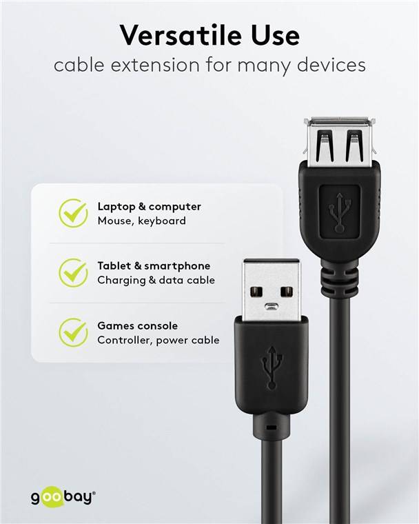 200x Goobay 68622 USB 2.0 Hi-Speed-Verlängerungskabel, schwarz, 0.3 m - USB-2.0-Stecker (Typ A) > USB-2.0-Buchse (Typ A)