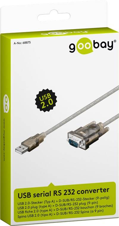 20x Goobay 68875 USB-auf-seriell-Adapter, transparent, 1.5 m - USB-2.0-Stecker (Typ A) > D-SUB/RS-232-Stecker (9-polig)