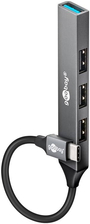 50x Goobay 74457 Slim 4-Port USB-Hub, USB-C™ auf USB-A, 5 Gbit/s, hellgrau, 0.1 m - USB-C™-Stecker (USB 3.2) > 1x USB-A-Buchse (USB 3.2), 3x USB-A