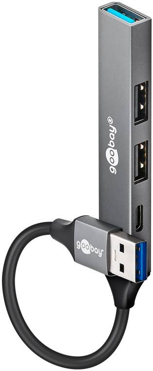 50x Goobay 74458 Slim 4-Port USB-Hub, USB-A auf USB-C™/USB-A, 5 Gbit/s, hellgrau, 0.1 m - USB-A-Stecker (USB 3.2) > 1x USB-A-Buchse (USB 3.2), 1x US