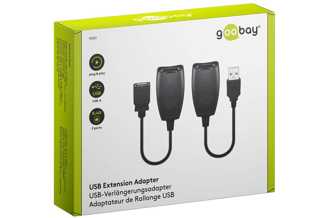 40x Goobay 93321 USB-Verlängerungsadapter bis 40 m über CAT-Kabel - USB-1.1-Stecker (Typ A) > USB-1.1-Buchse (Typ A)