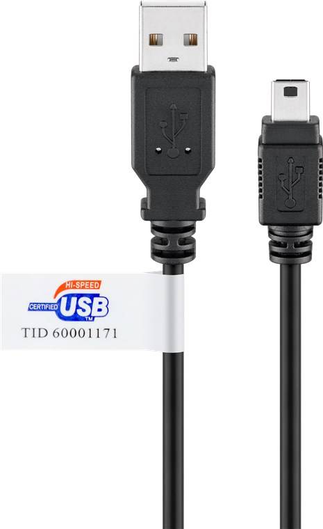 10x Goobay 93902 USB 2.0 Hi-Speed-Kabel mit USB-Zertifikat, Schwarz, 1.8 m - USB-2.0-Stecker (Typ A) > USB 2.0-Mini-Stecker (Typ B, 5-Pin)