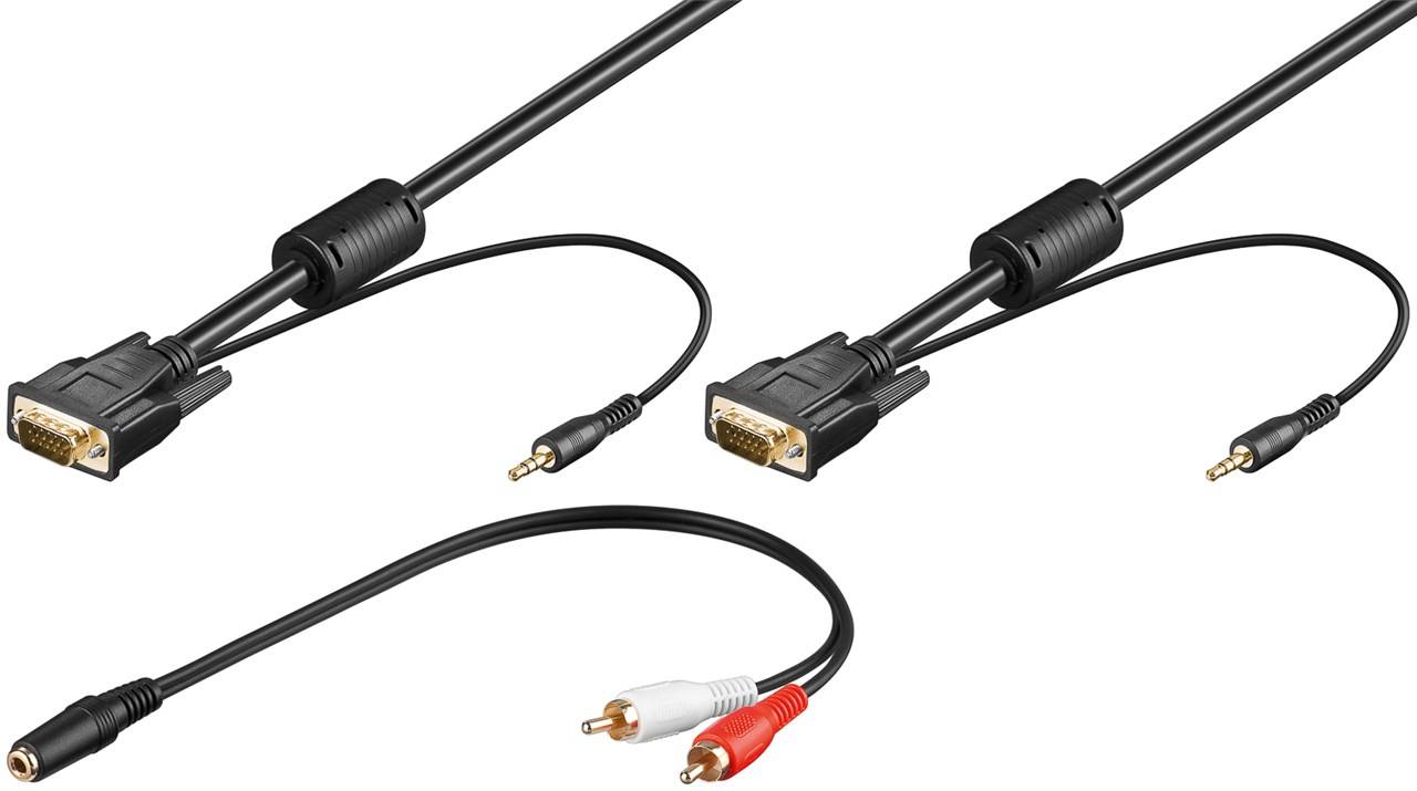 5x Goobay 93969 Full HD SVGA-Monitorkabel mit Audioleitung, 3 m, Schwarz - mit 2x 3,5-mm-Audioleitung (stereo) und 3,5-mm-Adapter > 2x Cinchstecker