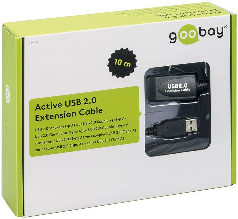 40x Goobay 95119 Aktives USB-Verlängerungskabel, 10 m, schwarz, 10 m - USB-2.0-Stecker (Typ A) > USB-2.0-Buchse (Typ A)