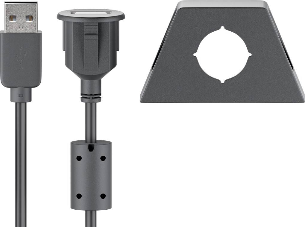 10x Goobay 95444 USB 2.0 Hi-Speed-Verlängerungskabel mit Montagehalterung, schwarz, 0.6 m - USB-2.0-Stecker (Typ A) > USB-2.0-Buchse (Typ A)