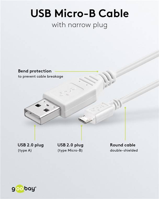 210x Goobay 96193 USB 2.0 Hi-Speed-Kabel, weiß, 1 m - USB-2.0-Stecker (Typ A) > USB 2.0-Micro-Stecker (Typ B)