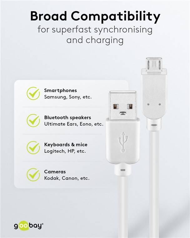 210x Goobay 96193 USB 2.0 Hi-Speed-Kabel, weiß, 1 m - USB-2.0-Stecker (Typ A) > USB 2.0-Micro-Stecker (Typ B)