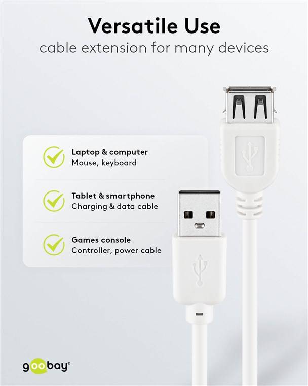 200x Goobay 96196 USB 2.0 Hi-Speed-Verlängerungskabel, weiß, 0.3 m - USB-2.0-Stecker (Typ A) > USB-2.0-Buchse (Typ A)