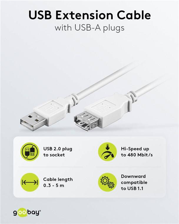 200x Goobay 96196 USB 2.0 Hi-Speed-Verlängerungskabel, weiß, 0.3 m - USB-2.0-Stecker (Typ A) > USB-2.0-Buchse (Typ A)
