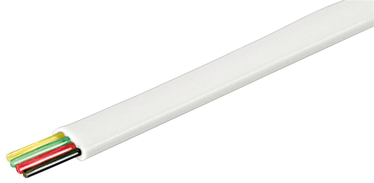 4x Goobay 50268 Telefonflachkabel 4-adrig, 100 m Rolle, AWG 30, CU (Kupfer), Weiß - Kupferleiter (CU)