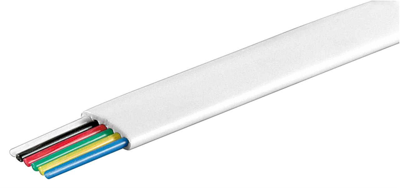 4x Goobay 93307 Telefonflachkabel 6-adrig, 100 m Rolle, AWG 28, CCA (kupferkaschiertes Aluminium), Weiß - Kupferkaschierter Aluminiumleiter (CCA)