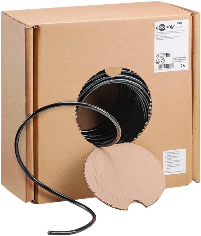 2x Goobay 55440 CAT 6A Outdoor Netzwerkkabel-Set, U/UTP, schwarz, 100 m - Kupferleiter (CU), AWG 24/1 (solid), 2-fach Außenmantel (PE)