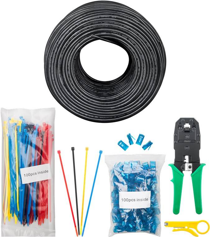 2x Goobay 55440 CAT 6A Outdoor Netzwerkkabel-Set, U/UTP, schwarz, 100 m - Kupferleiter (CU), AWG 24/1 (solid), 2-fach Außenmantel (PE)