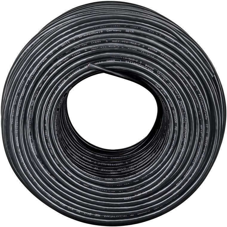 2x Goobay 55440 CAT 6A Outdoor Netzwerkkabel-Set, U/UTP, schwarz, 100 m - Kupferleiter (CU), AWG 24/1 (solid), 2-fach Außenmantel (PE)