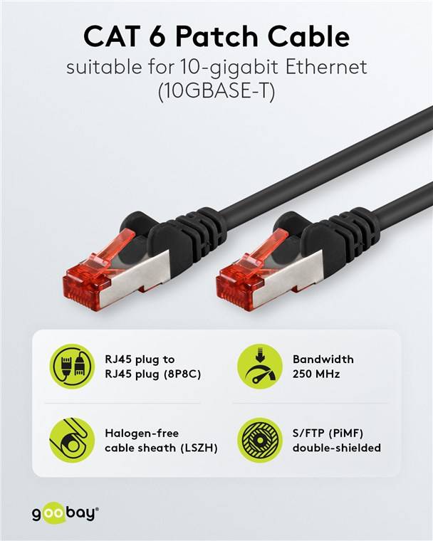 260x Goobay 93215 CAT 6 Patchkabel, S/FTP (PiMF), schwarz, 0.25 m - Kupferleiter (CU), halogenfreier Kabelmantel (LSZH)