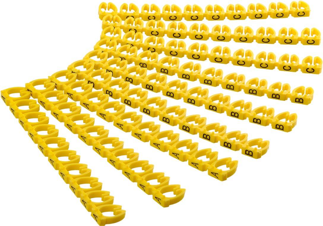 12x Goobay 72518 Kabelmarker-Clips ''Buchstaben A-C'', für Kabeldurchmesser von 5,6 - 7,4 mm, 6 mm - Kennzeichnungsringe 3x 30 Stück zum Markieren