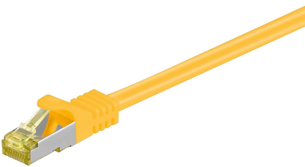 260x Goobay 91566 RJ45 Patchkabel CAT 6A S/FTP (PiMF), 500 MHz mit CAT 7 Rohkabel, gelb, 0.25 m - LSZH halogenfreier Kabelmantel, Kupfer