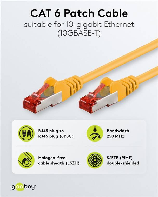 260x Goobay 93210 CAT 6 Patchkabel, S/FTP (PiMF), gelb, 0.25 m - Kupferleiter (CU), halogenfreier Kabelmantel (LSZH)