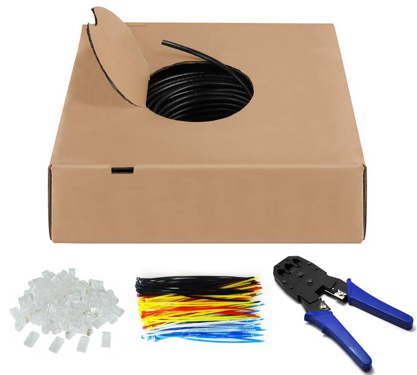 2x Goobay 94398 CAT 6 Outdoor Netzwerkkabel-Set, U/UTP, schwarz, 100 m - Kupferkaschierter Aluminiumleiter (CCA), AWG 24/1 (solid), 2-fac