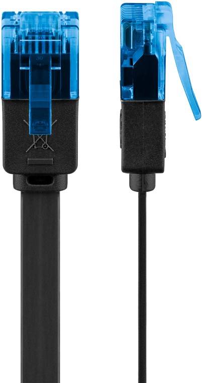 80x Goobay 96345 CAT 6A Flach-Patchkabel, U/UTP, schwarz, 5 m - Kupferleiter (CU)