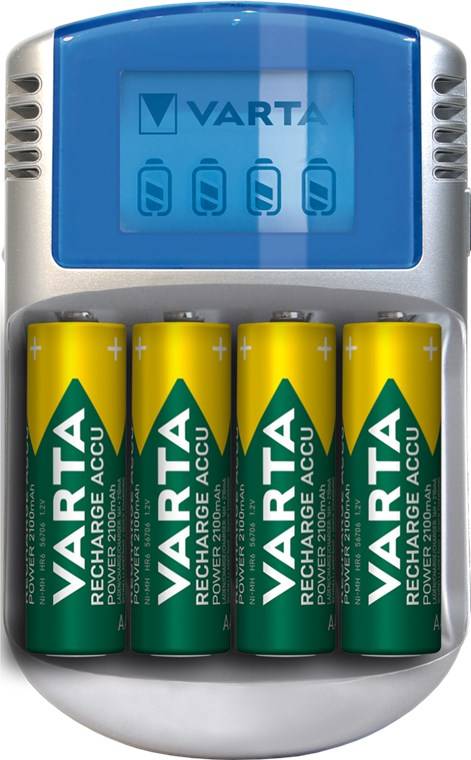 2x Varta 64758 Varta LCD Charger (Typ 57070) inkl. 4x AA 2600 mAh, Silber - lädt 2x oder 4x AA-Akkus oder AAA-Akkus (NiMH) simultan