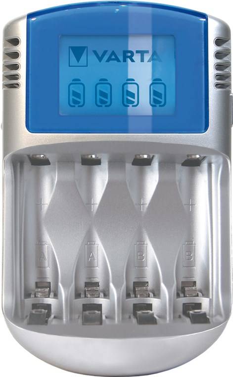 2x Varta 64758 Varta LCD Charger (Typ 57070) inkl. 4x AA 2600 mAh, Silber - lädt 2x oder 4x AA-Akkus oder AAA-Akkus (NiMH) simultan
