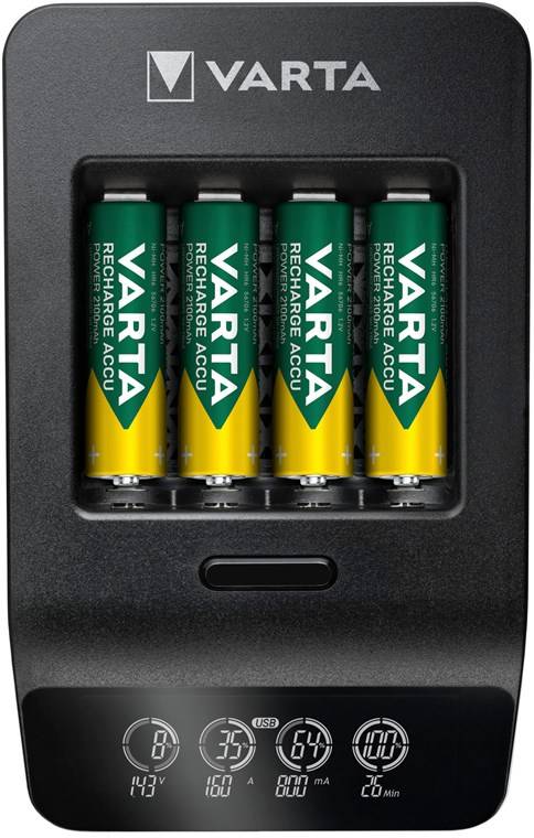 2x Varta 64757 Varta LCD Smart Charger+ (Typ 57684) inkl. 4x AA 2100 mAh, schwarz - lädt bis zu 4x AA-Akkus oder AAA-Akkus (NiMH) simultan