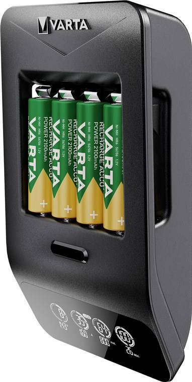 2x Varta 64757 Varta LCD Smart Charger+ (Typ 57684) inkl. 4x AA 2100 mAh, schwarz - lädt bis zu 4x AA-Akkus oder AAA-Akkus (NiMH) simultan