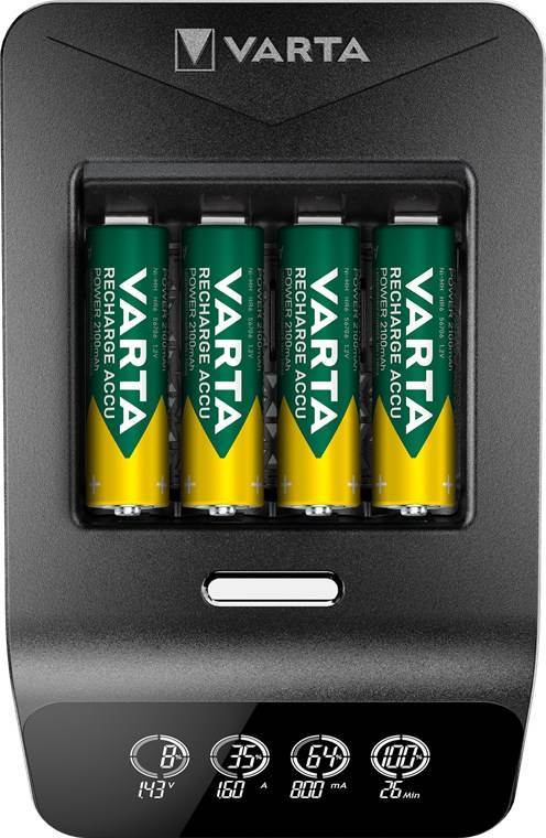 2x Varta 64756 Varta LCD Ultra Fast Charger+ (Typ 57685) inkl. 4x AA 2100 mAh, schwarz - lädt bis zu 4x AA-Akkus oder AAA-Akkus (NiMH) simultan