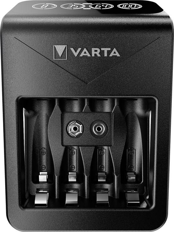 4x Varta 64761 Varta LCD Plug Charger+ (Typ 57687) inkl. 4x AA 2100 mAh, schwarz - lädt 1x 9-V-Akku oder bis zu 4x AA-Akkus oder AAA-Akkus (NiMH)