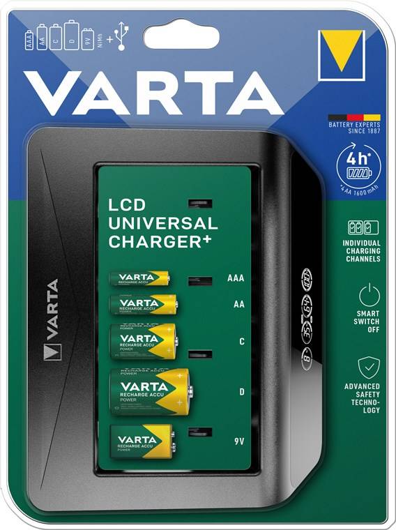 2x Varta 64760 Varta LCD Universal Charger+ (Typ 57688), schwarz - lädt 1x 9-V-Akku oder bis zu 4x AA-Akkus, AAA-Akkus, C- oder D-Akkus (NiMH)