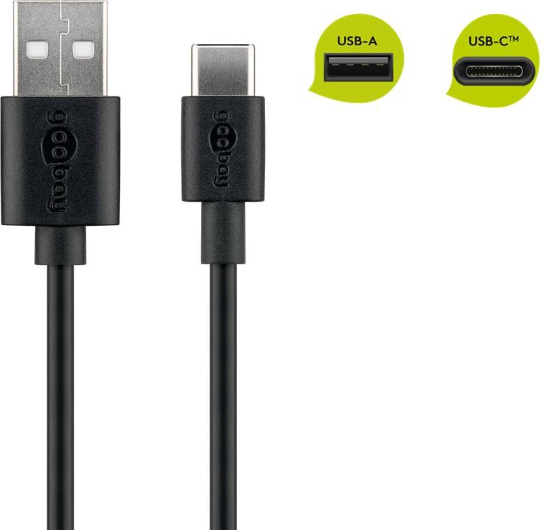 80x Goobay 59122 USB-C™ Lade- und Synchronisationskabel, 2 m, Schwarz - verbindet Geräte mit USB-C™- und USB-A-Anschlüssen miteinander