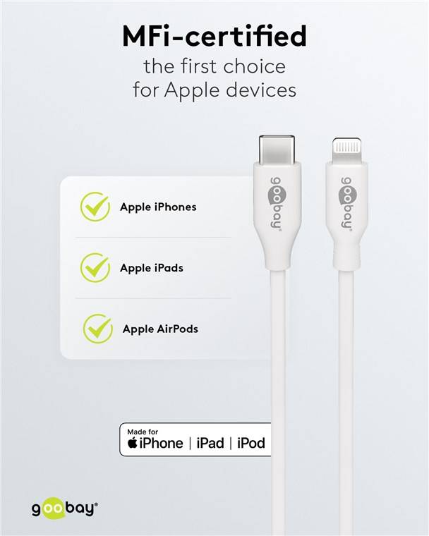 100x Goobay 39444 Lightning USB-C™ Lade- und Synchronisationskabel, 0,5 m, weiß, 0.5 m - MFi-Kabel für Apple iPhone/iPad