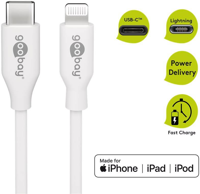 100x Goobay 39444 Lightning USB-C™ Lade- und Synchronisationskabel, 0,5 m, weiß, 0.5 m - MFi-Kabel für Apple iPhone/iPad