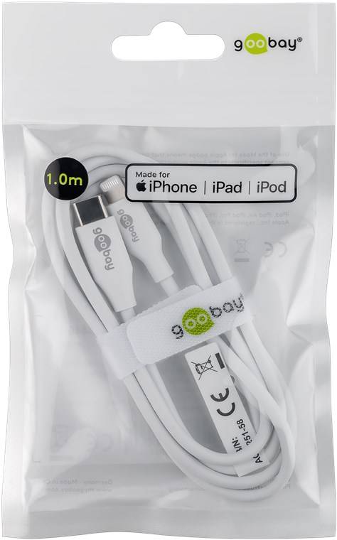 100x Goobay 39446 Lightning USB-C™ Lade- und Synchronisationskabel, 1 m, weiß, 1 m - MFi-Kabel für Apple iPhone/iPad