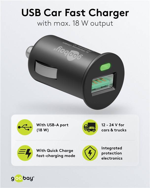 150x Goobay 45162 Quick Charge USB-Auto-Schnellladegerät (18 W), Schwarz - Kfz-Ladeadapter mit Quick Charge 3.0 (18 W), schwarz