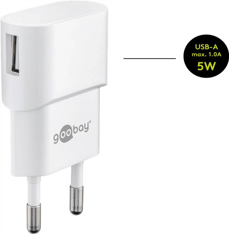1x Goobay 45297 Micro-USB-Ladeset (5 W), Weiß, 1 m - Netzteil mit Micro-USB-Kabel, 1 m, weiß