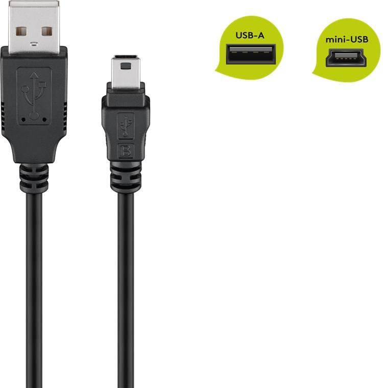 100x Goobay 46712 Mini USB Sync- und Ladekabel, Schwarz, 1 m - USB-2.0-Stecker (Typ A) > USB 2.0-Mini-Stecker (Typ B, 5-Pin)